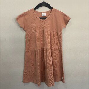 Jax & Lennon pink ribbed knit V-neck short sleeve tiered dress